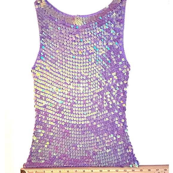 VINTAGE Lavender Sparkly Sequins Crochet Sleeveless Top Medium NWOT - Picture 8 of 11